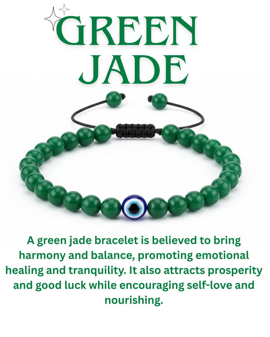🧿 Green Jade and Evil Eye Protection Bracelet
