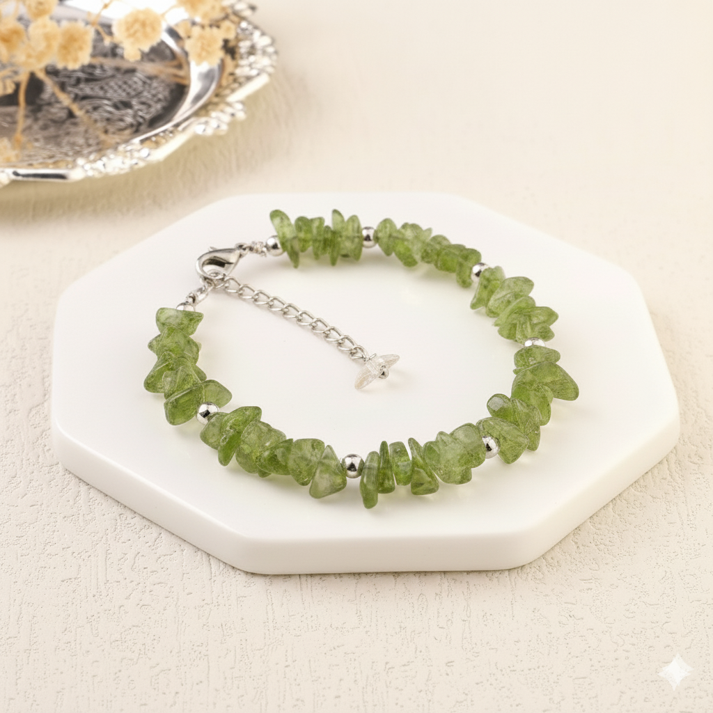 Boho Green Unakite Chip Bracelet – Earthy Natural Stone Wristlet