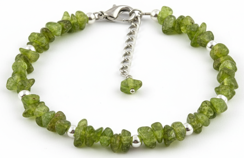 Boho Green Unakite Chip Bracelet – Earthy Natural Stone Wristlet