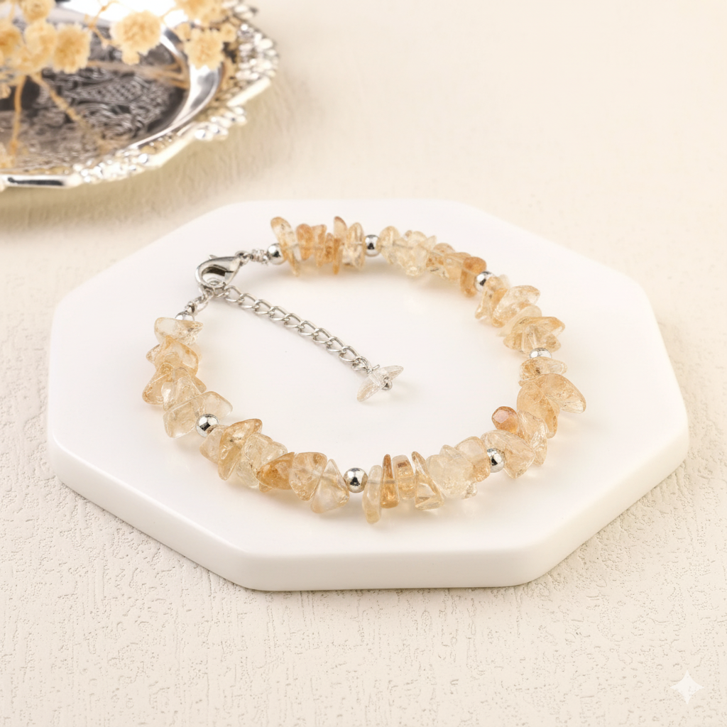 Natural Citrine Crystal Chip Bracelet)
