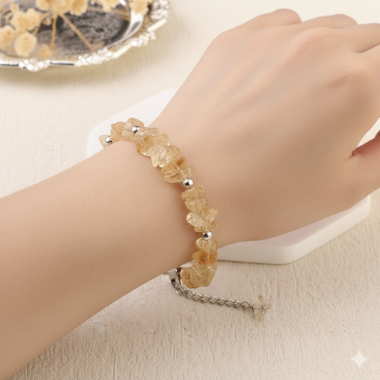 Natural Citrine Crystal Chip Bracelet)