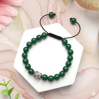 Natural Green Jade Buddha Pendant Thread Bracelet for Good Luck & Protection