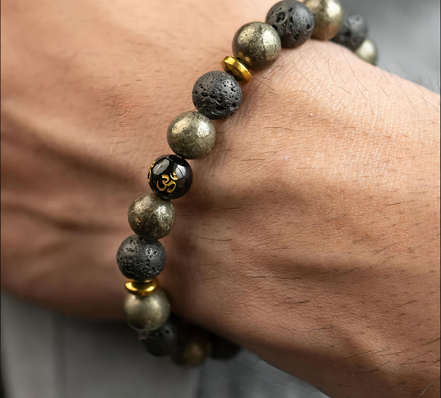Natural Pyrite Bracelet With Om Beats for Men & Women