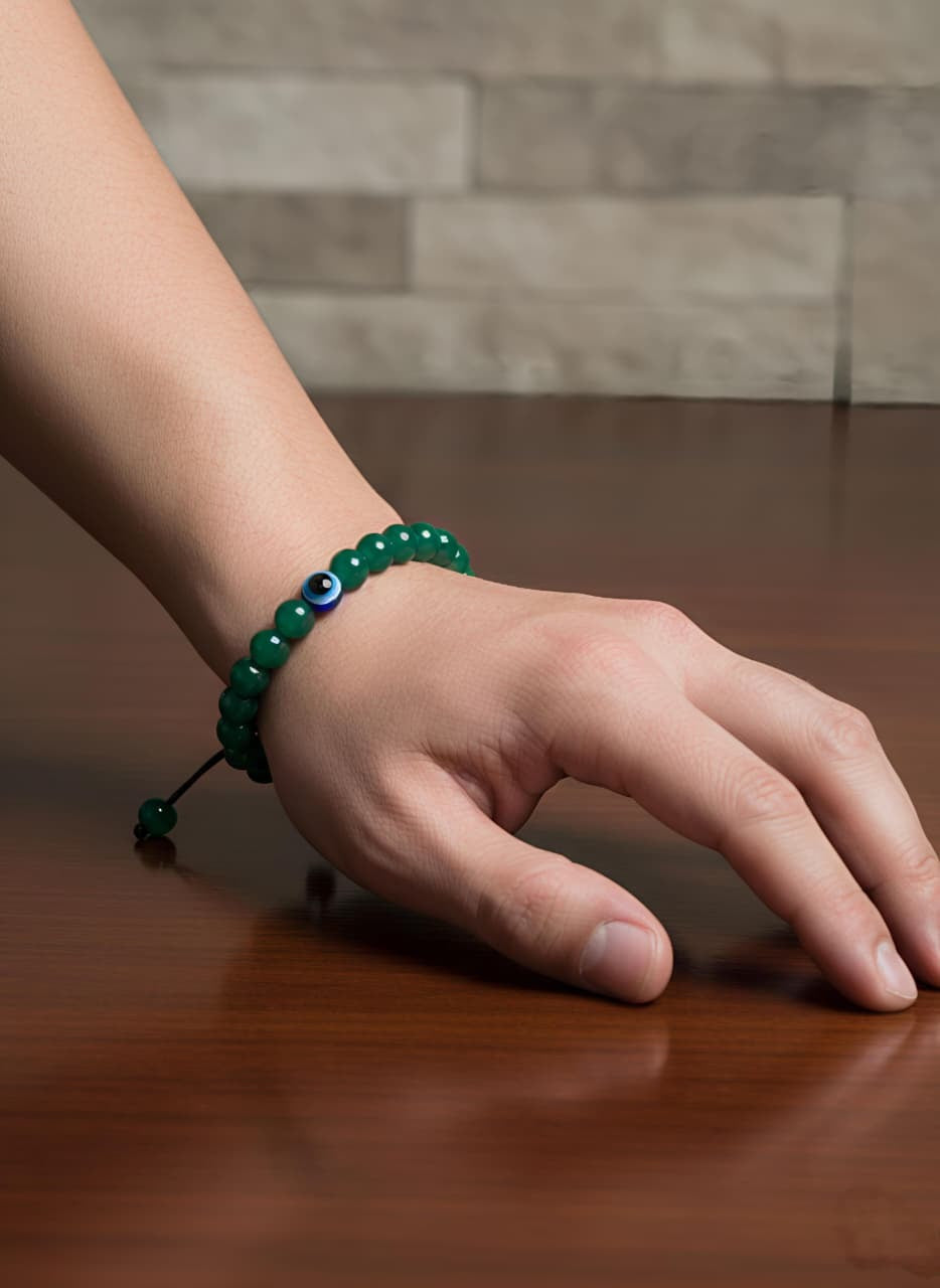 🧿 Green Jade and Evil Eye Protection Bracelet