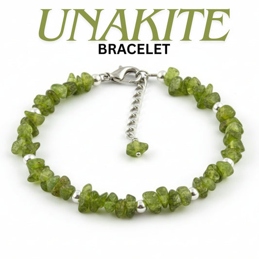 Boho Green Unakite Chip Bracelet – Earthy Natural Stone Wristlet